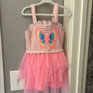 Pink Crochet Butterfly Dress